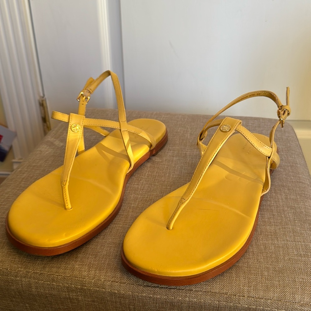 Cole Haan Yellow Leather T-Strap Sandals